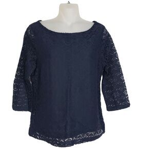 Banana Republic Women’s Top Size 6 Navy Blue Lace 3/4 Sleeve Side Zipper Lined